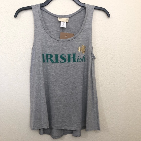 ENOUGH ABOUT ME Juniors Small "Irish-ish" Tank Top Muscle Tee Gray NWT - Picture 6 of 13